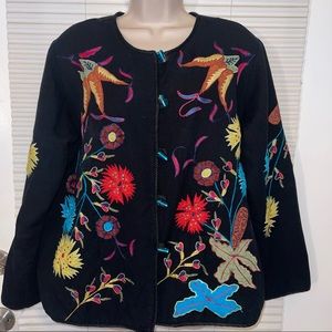 Alex Kin Colorful Floral Embroidered Black Blazer